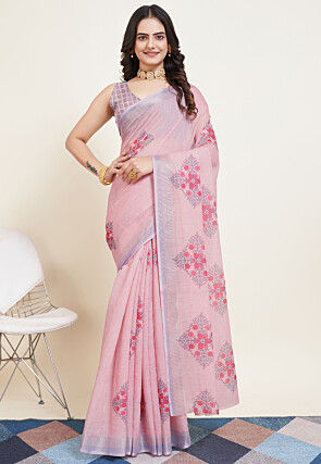 Pink - Poly Cotton - Sarees Collection with Latest and Trendy Designs at  Utsav Fashions