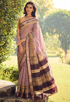 Digital Printed Cotton Saree in Pink