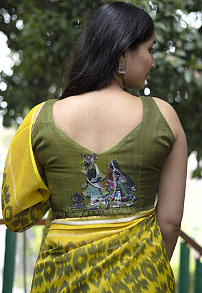 Digital Printed Cotton Saree in Yellow