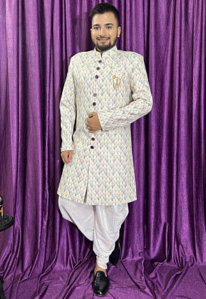 Digital Printed Cotton Sherwani in Multicolor