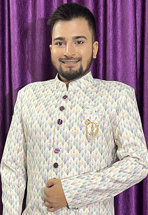 Digital Printed Cotton Sherwani in Multicolor