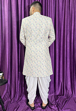 Digital Printed Cotton Sherwani in Multicolor