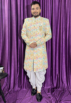 Digital Printed Cotton Sherwani in Multicolor