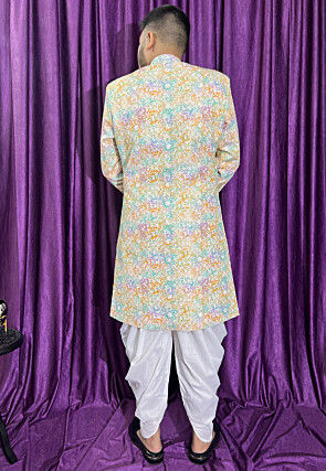Digital Printed Cotton Sherwani in Multicolor