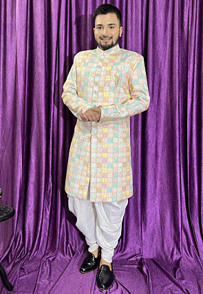 Digital Printed Cotton Sherwani in Multicolor