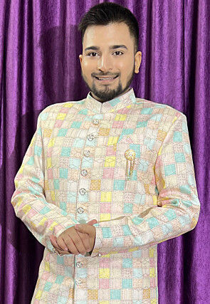 Digital Printed Cotton Sherwani in Multicolor