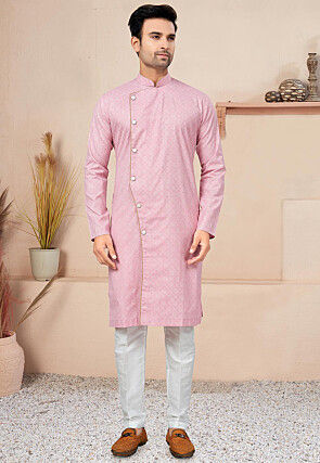 Digital Printed Cotton Sherwani in Pink