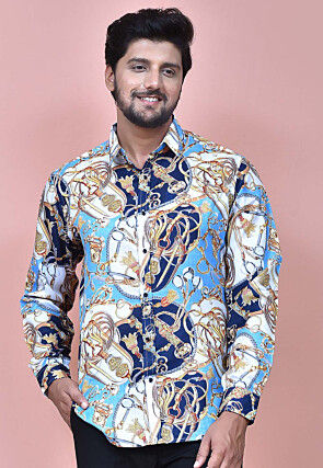Digital Printed Cotton Shirt in Blue