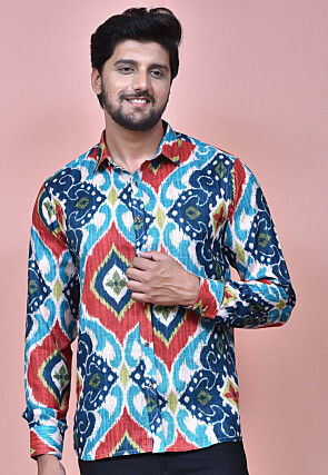 Digital Printed Cotton Shirt in Multicolor