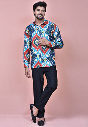 Digital Printed Cotton Shirt in Multicolor