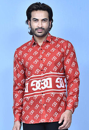 Digital Printed Cotton Shirt in Red