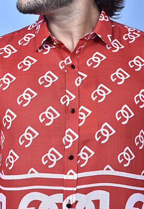 Digital Printed Cotton Shirt in Red