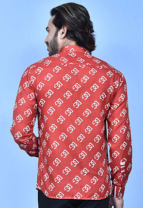 Digital Printed Cotton Shirt in Red