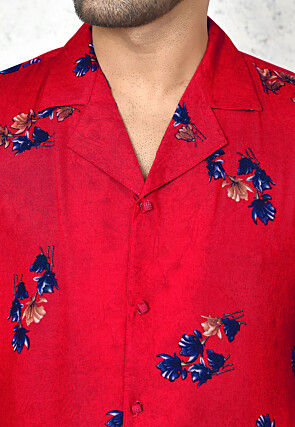 Digital Printed Cotton Shirt in Red