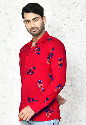 Digital Printed Cotton Shirt in Red