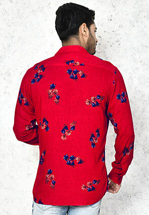 Digital Printed Cotton Shirt in Red