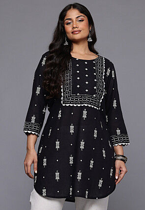 Digital Printed Cotton Kurti in Black