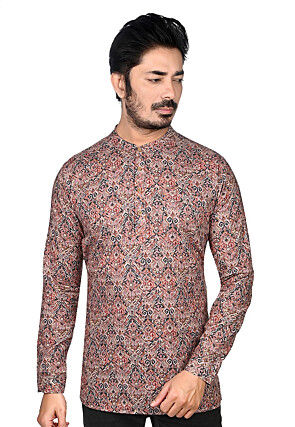 Digital Printed Cotton Short Kurta in Multicolor