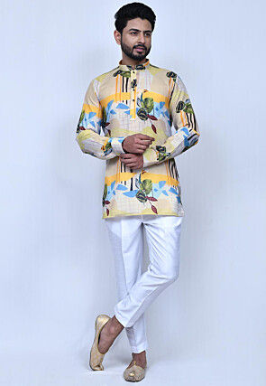 Digital Printed Cotton Short Kurta Set in Multicolor