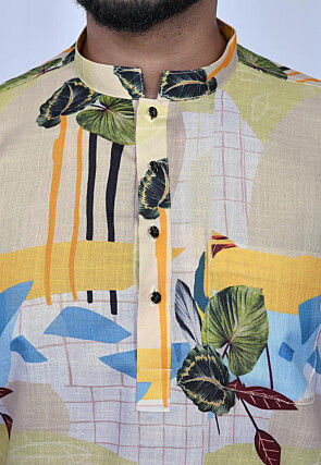 Digital Printed Cotton Short Kurta Set in Multicolor