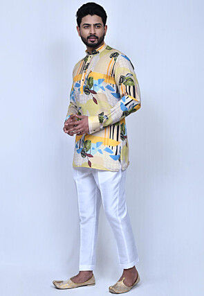 Digital Printed Cotton Short Kurta Set in Multicolor