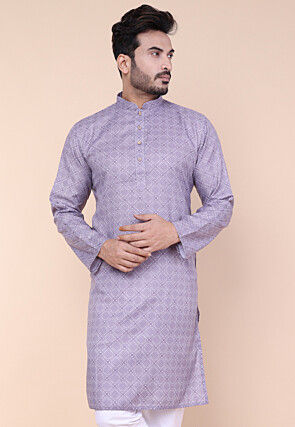 Digital Printed Cotton Silk Kurta in Light Purple