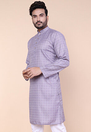 Digital Printed Cotton Silk Kurta in Light Purple
