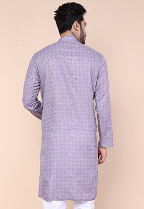 Digital Printed Cotton Silk Kurta in Light Purple