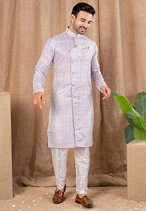 Digital Printed Cotton Silk Kurta Set in Light Purple