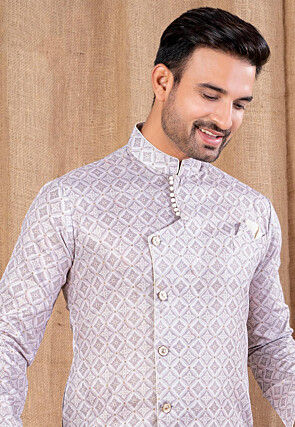 Digital Printed Cotton Silk Kurta Set in Light Purple