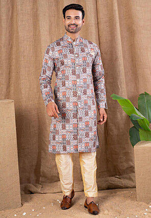 Digital Printed Cotton Silk Kurta Set in Multicolor