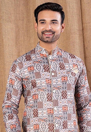 Digital Printed Cotton Silk Kurta Set in Multicolor