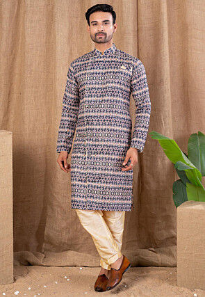 Digital Printed Cotton Silk Kurta Set in Multicolor