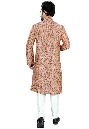 Digital Printed Cotton Silk Kurta Set in Peach