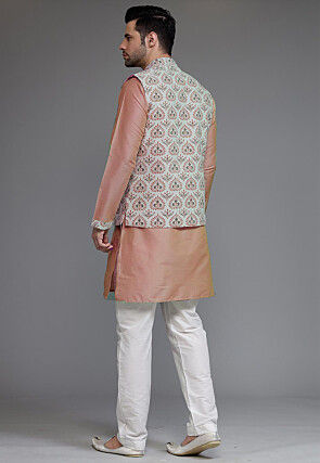 Digital Printed Cotton Silk Kurta Set in Peach