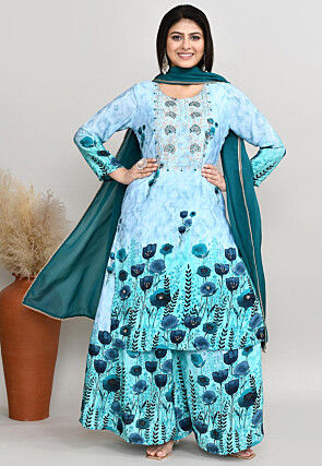 Digital Printed Cotton Silk Pakistani Suit in Light Blue