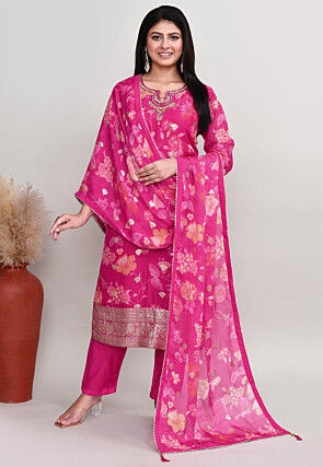 Digital Printed Cotton Silk Pakistani Suit in Pink