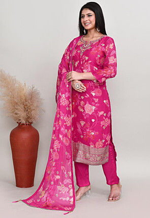 Digital Printed Cotton Silk Pakistani Suit in Pink