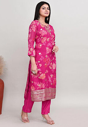 Digital Printed Cotton Silk Pakistani Suit in Pink