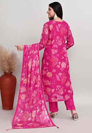 Digital Printed Cotton Silk Pakistani Suit in Pink