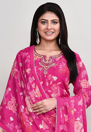 Digital Printed Cotton Silk Pakistani Suit in Pink