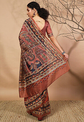 Digital Printed Cotton Silk Saree in Brown