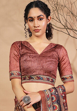 Digital Printed Cotton Silk Saree in Brown