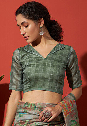 Digital Printed Cotton Silk Saree in Dusty Green and Rust