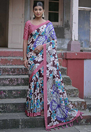 Digital Printed Cotton Silk Saree in Maroon