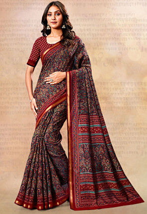 Digital Printed Cotton Silk Saree in Multicolor
