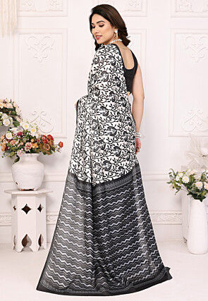 Digital Printed Cotton Silk Saree in Off White