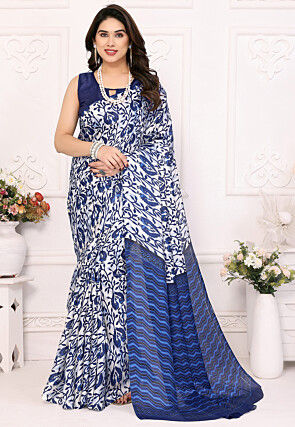 Digital Printed Cotton Silk Saree in Off White