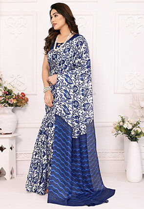 Digital Printed Cotton Silk Saree in Off White