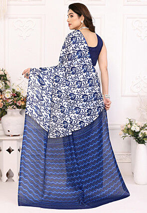 Digital Printed Cotton Silk Saree in Off White